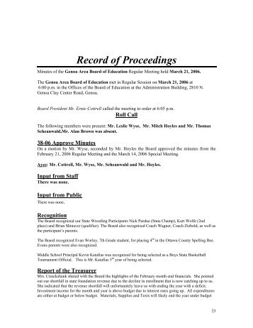 Record of Proceedings - Genoa Area Local Schools