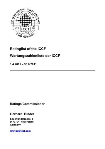 Ratinglist of the ICCF Wertungszahlenliste der ICCF 1.4.2011