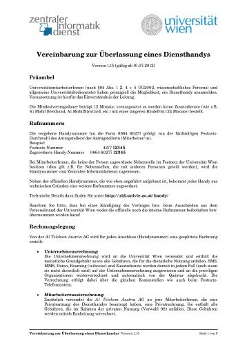 Vereinbarung zur Überlassung eines Diensthandys - Zentraler ...