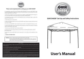 User's Manual - Quik Shade - The Instant Canopy