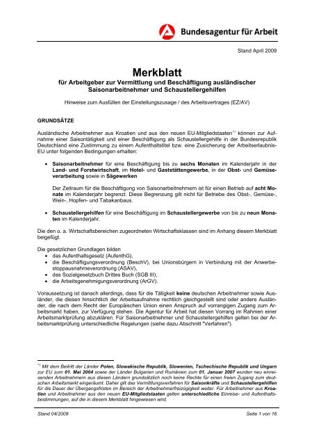 Merkblatt für Arbeitgeber