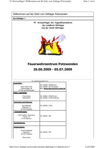 Feuerwehrzentrum Potzwenden 26.06.2009 - 05.07.2009 - Zeltlager ...