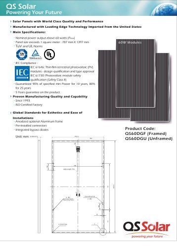 Product Code: QS60DGF (Framed) QS60DGU (Unframed) - erquan.de