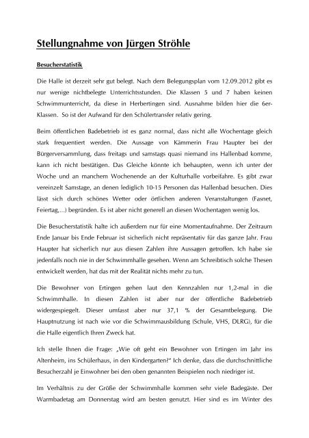 Stellungnahme von Jürgen Ströhle - Ertingen
