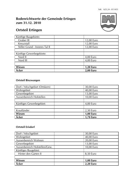 Bodenrichtwerte zum 31.12.2010 (pdf) - Ertingen