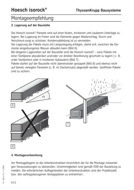 Hoesch isorock® Montageempfehlung - Hoesch-bau