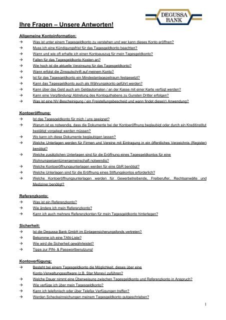 Tagesgeldkonto Faq Fragen Und Antworten Company Services