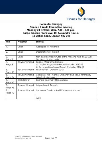Homes for Haringey Finance & Audit Committee meeting Monday 23 ...