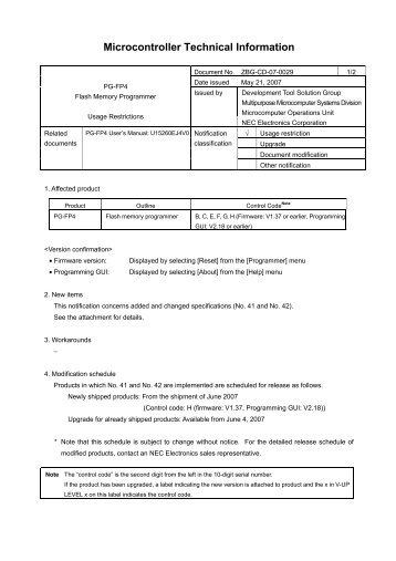 PG-FP4 Flash Memory Programmer - Usage Restrictions - Renesas ...