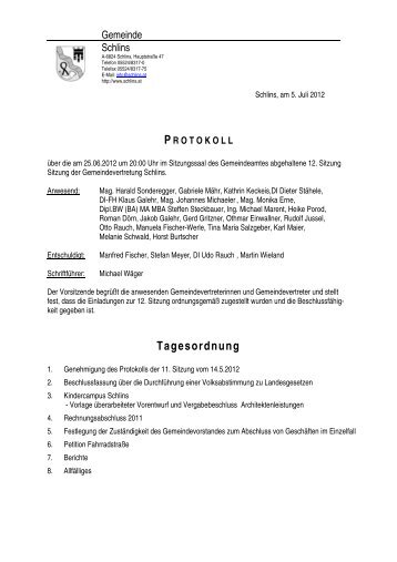 Tagesordnung - Gemeinde Schlins