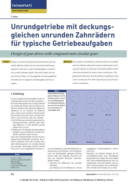 Unrundgetriebe mit deckungs- gleichen unrunden Zahnrädern für ...