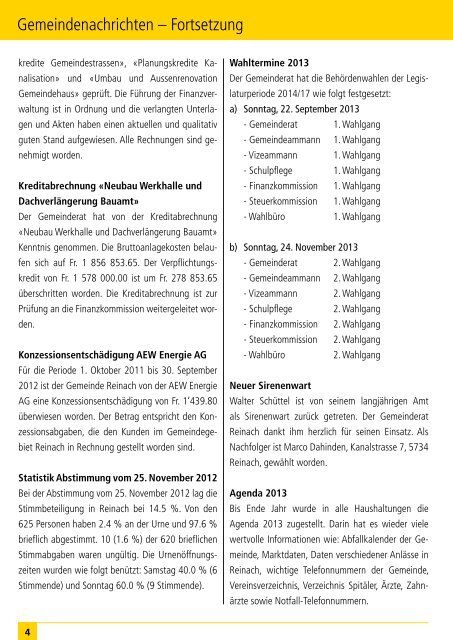 Das informative Monatsmagazin für Reinach 01 / 2013