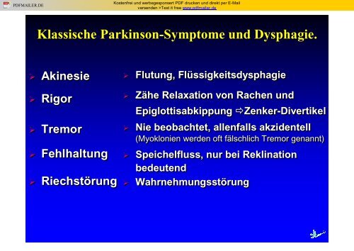 Dysphagie bei Parkinson-Syndrom. - Dysphagie - Netzwerk - Südwest