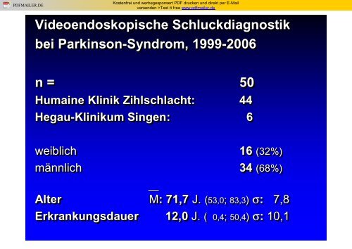 Dysphagie bei Parkinson-Syndrom. - Dysphagie - Netzwerk - Südwest