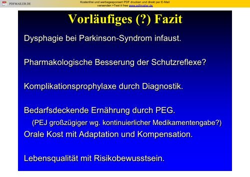 Dysphagie bei Parkinson-Syndrom. - Dysphagie - Netzwerk - Südwest