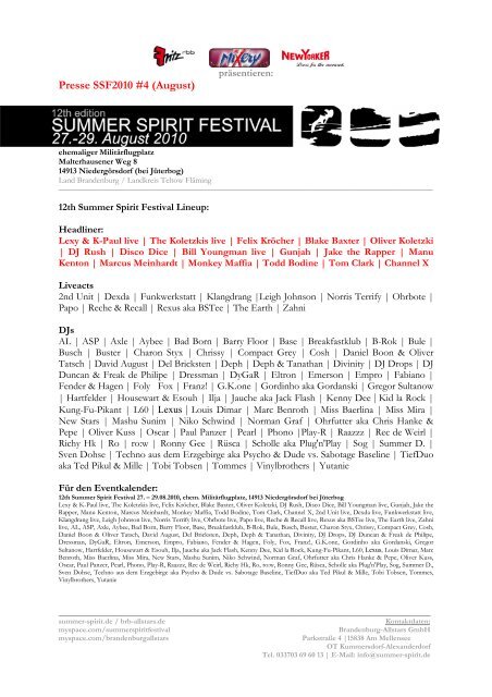 Press information #4 about the 12th edition of - Summer Spirit 2010