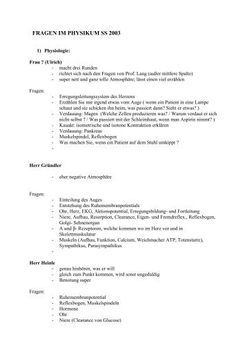 Physikumsfragen SS 03(1) (pdf) - Fachschaft Zahnmedizin