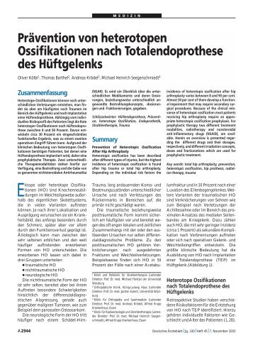 Prävention von heterotopen Ossifikationen nach Totalendoprothese ...