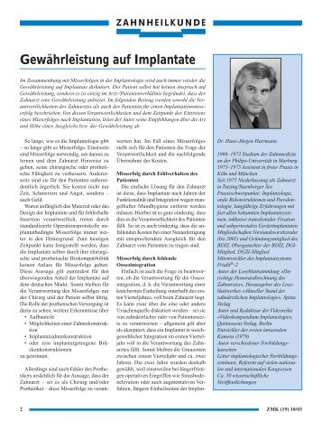 Gewährleistung auf Implantate - Dr. Hans-Jürgen Hartmann