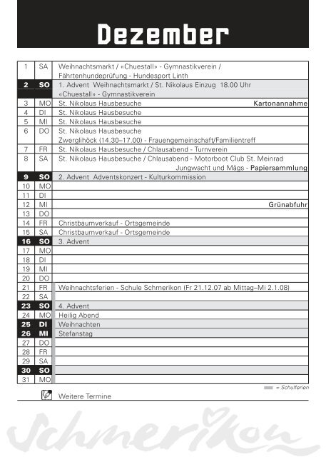 Vereinstermine und Adressen - Gemeinde Schmerikon