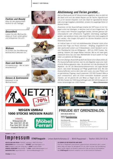 Ausgabe Dezember 2010 - STADTmagazin Rapperswil-Jona