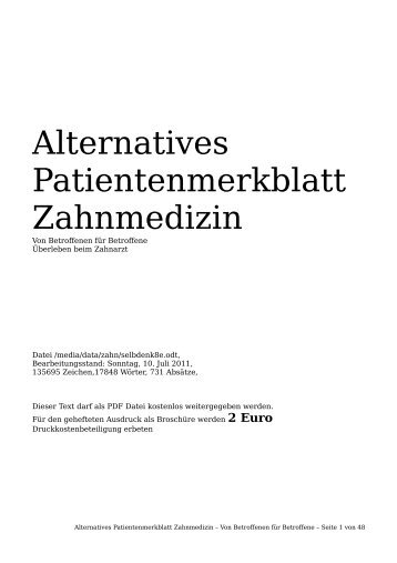 Alternatives Patientenmerkblatt Zahnmedizin