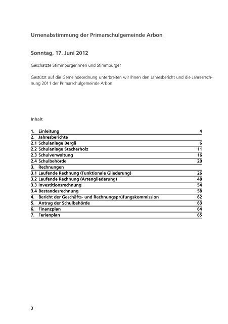 Jahresrechnung - Primarschulgemeinde Arbon