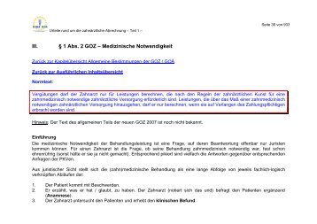 III. § 1 Abs. 2 GOZ – Medizinische Notwendigkeit - BdiZ