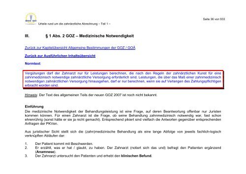 III. § 1 Abs. 2 GOZ – Medizinische Notwendigkeit - BdiZ