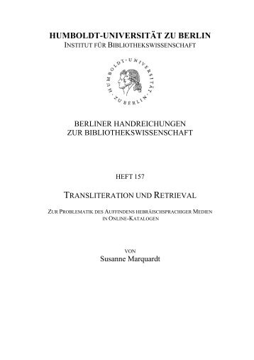 Marquardt, Susanne: Transliteration und Retrieval von Hebraica in ...