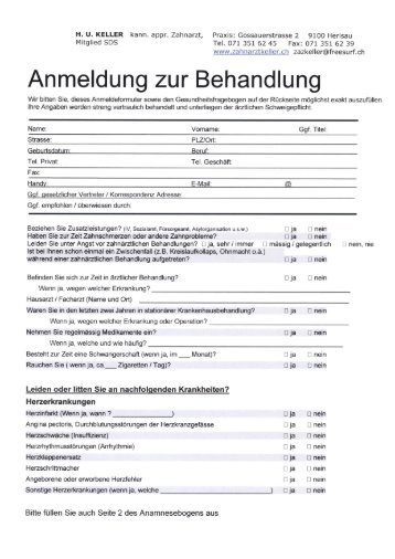 Download Anmeldeformular - Zahnarztpraxis HU. Keller