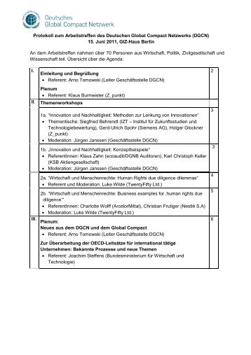 Protokoll zum Arbeitstreffen vom 15. Juni 2011 - Deutsches Global ...