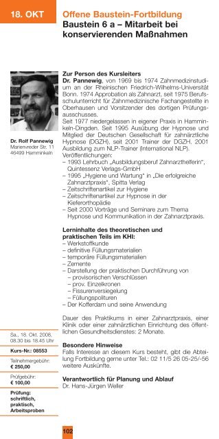 Programmheft für Zahnmedizinische Fachangestellte 2. Halbjahr 2008