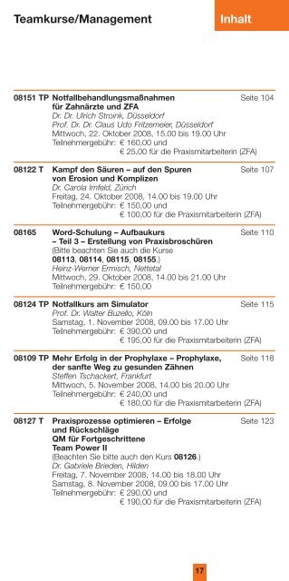 Programmheft für Zahnmedizinische Fachangestellte 2. Halbjahr 2008