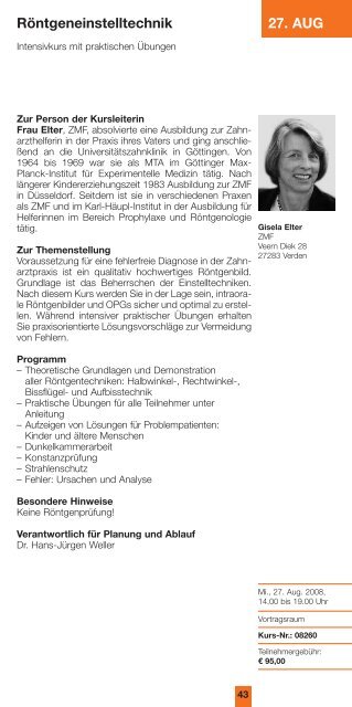 Programmheft für Zahnmedizinische Fachangestellte 2. Halbjahr 2008