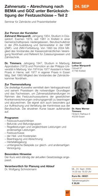 Programmheft für Zahnmedizinische Fachangestellte 2. Halbjahr 2008