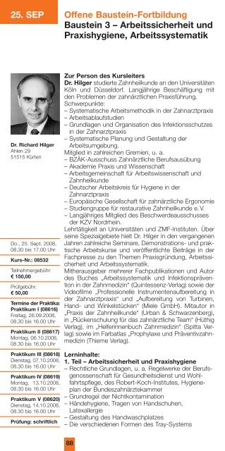 Programmheft für Zahnmedizinische Fachangestellte 2. Halbjahr 2008