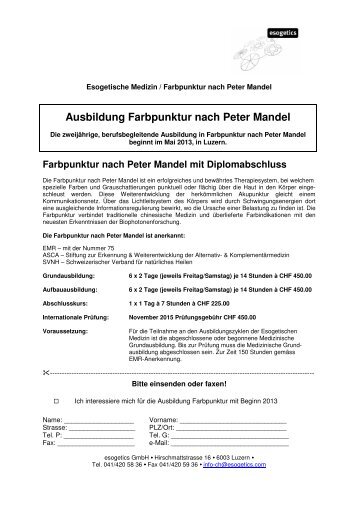 Ausbildung Farbpunktur nach Peter Mandel - Esogetics