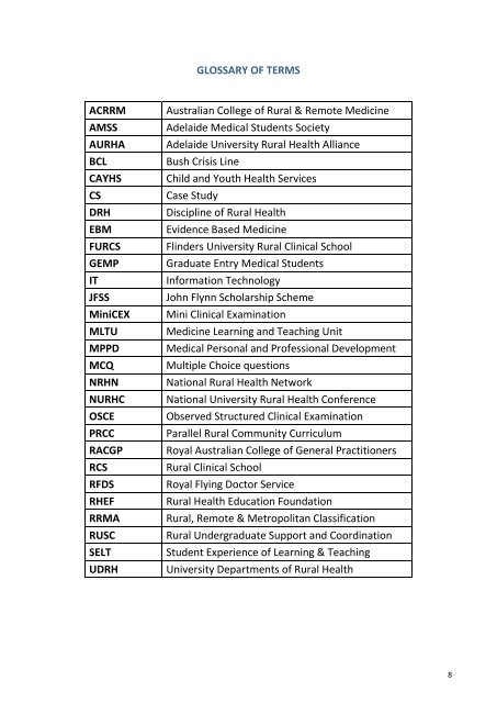 Discipline of Rural Health - Faculty of Health Sciences - The ...