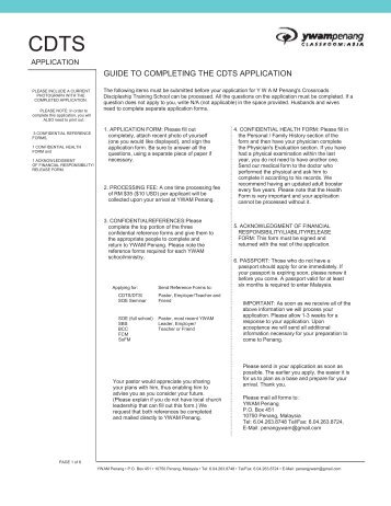 GUIDE TO COMPLETING THE CDTS APPLICATION - YWAM Penang