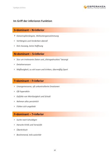 Typologie und Stress 10 - Esperanza, Beratung, Training, Coaching