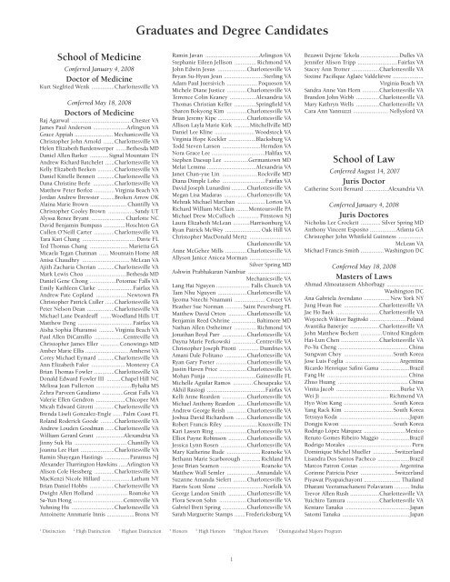 Graduates And Degree Candidates University Of Virginia