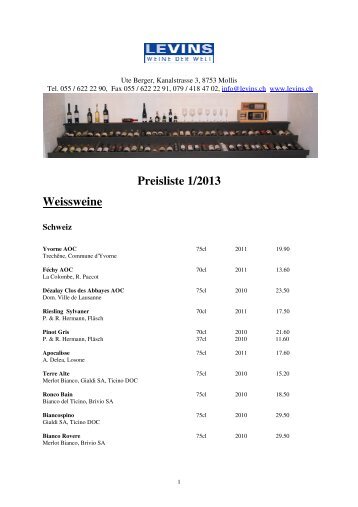 Preisliste 1/2013 Weissweine - Levins Weine der Welt