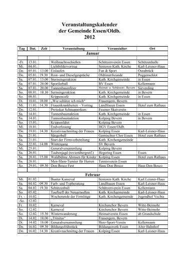 Veranstaltungskalender der Gemeinde Essen/Oldb. 2012