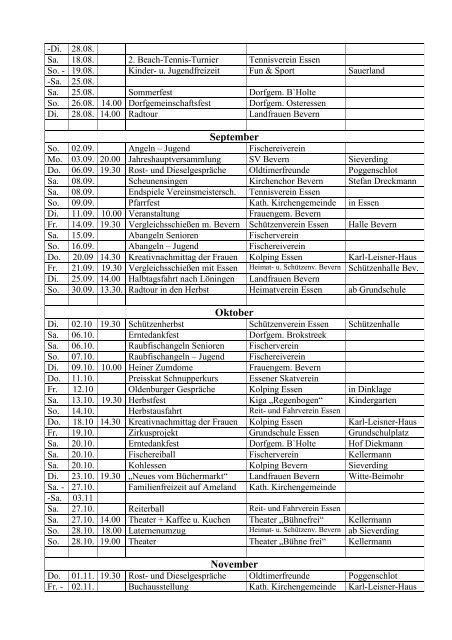 Veranstaltungskalender der Gemeinde Essen/Oldb. 2012