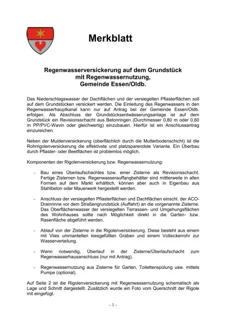 Merkblatt Regenwasserversickerung Auf Dem Essen Oldb