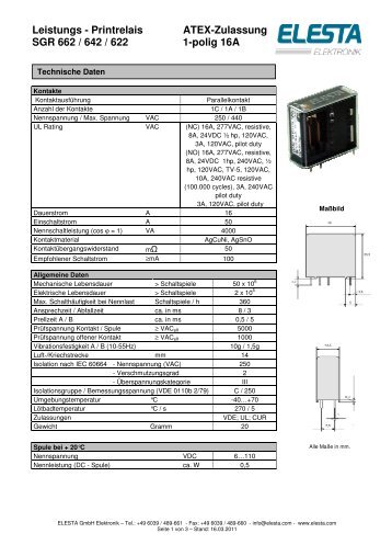 Leistungs - Printrelais ATEX-Zulassung SGR 662 ... - Elesta GmbH