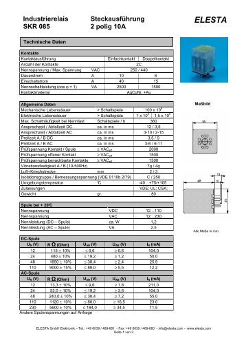 Industrierelais Steckausführung SKR 085 2 polig 10A ... - Elesta GmbH