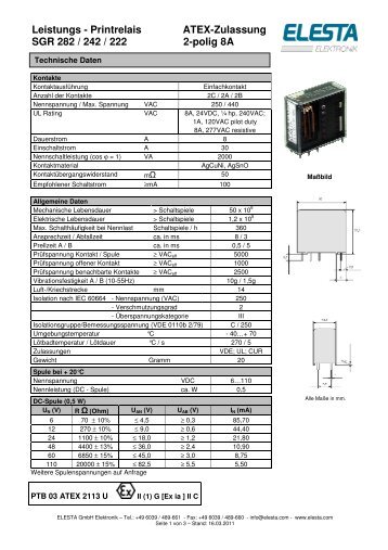 Leistungs - Printrelais ATEX-Zulassung SGR 282 ...  - Elesta GmbH