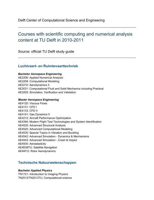 Courses with scientific computing and numerical analysis ... - TU Delft